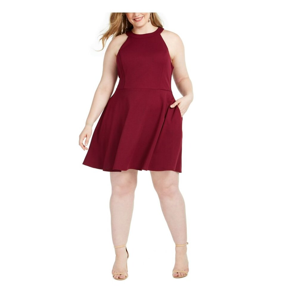 Speechless Halter Trendy Bow-Back A-Line Dress Magenta Fit & Flared Size 18 NWT